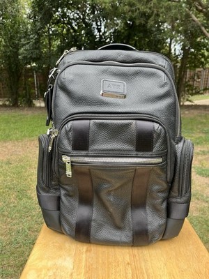 Tumi Alpha Bravo Nathan Black Leather Expandable Laptop Backpack W/ Luggage Tag