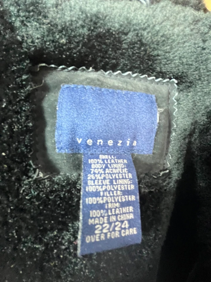 Chaqueta de bombardero Lane Bryant Venezia 100 % cuero de colección años 90 forrada de piel sintética 22/24 Foto 4 de 4