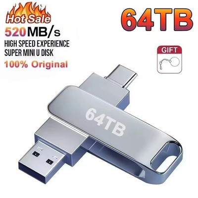 2 in 1 USB 3.2 OTG Flash Drive 16TB 64TB Metal Waterproof Memory Stick