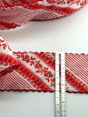 Vintage Galloon Trim Red White Cotton Stripe Scallops Ca 1960 Sixties 5 Yds