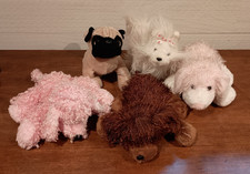 Lot of 5 Webkinz Pink Poodle, Pink White Dog, Yorkie, Pug, Brown Dog No Codes