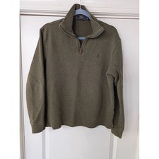 Polo Ralph Lauren Mens Quarter Zip Sweater Olive Green Cotton medium old money