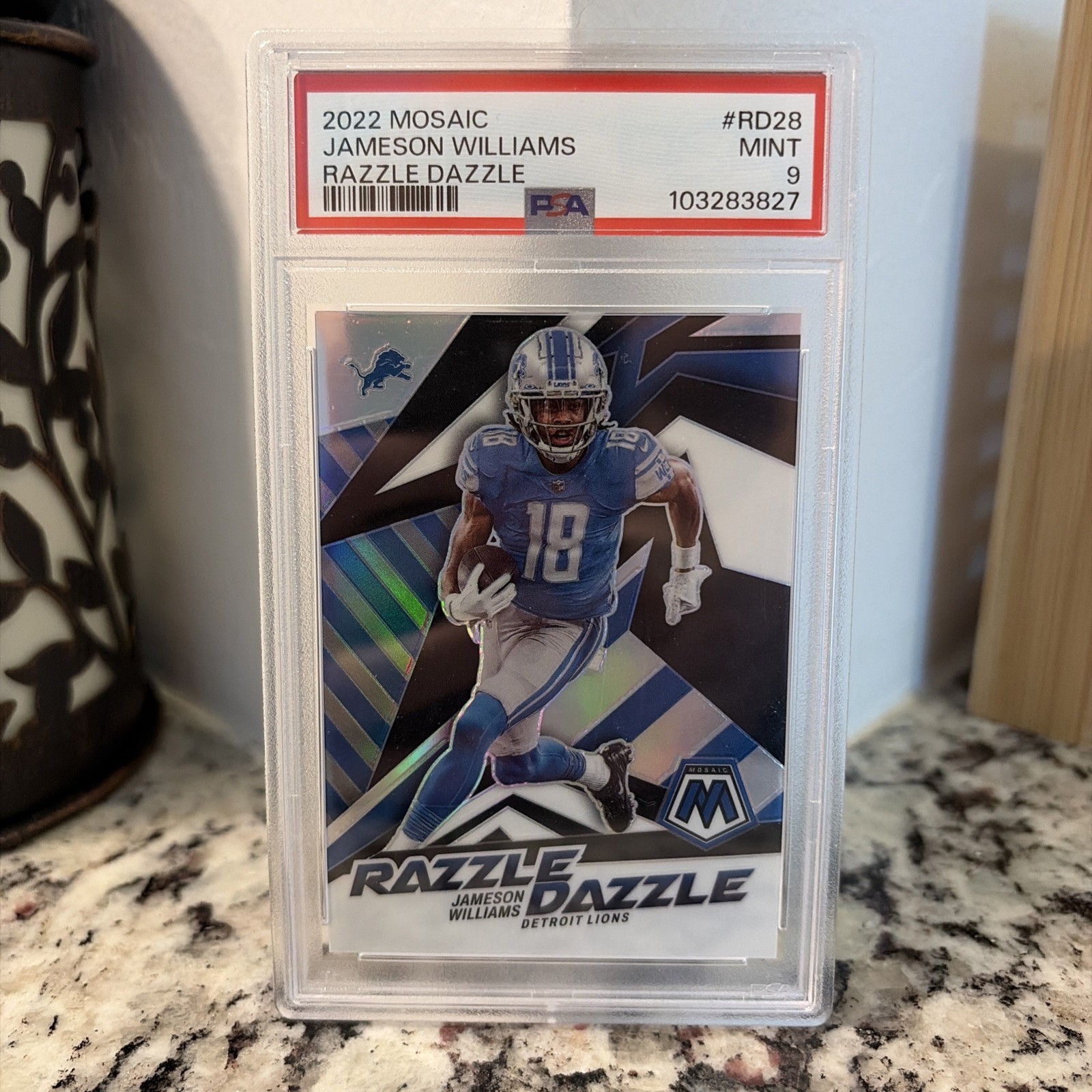 2022 Panini Mosaic Jameson Williams Razzle Dazzle- Rc Case Hit Lions SSP PSA 9