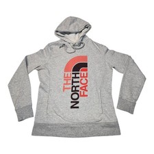 The North Face Womens M Hoodie Gray Vertical Logo Graphic Sweatshirt TNF