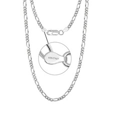 925 Sterling Silver Italian 3.5 MM Solid Diamond-Cut Figaro Link Chain Neckla...