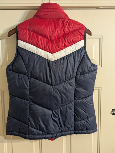 Tommy Hilfiger Bright Bold Vintage Puffer Vest Hidden Hood Ladies M Gold Zippers - Picture 19 of 20