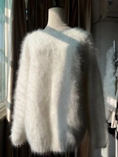 Angora Wool Sweater Women Fuzzy Jumper Fluffy Pullover Knit