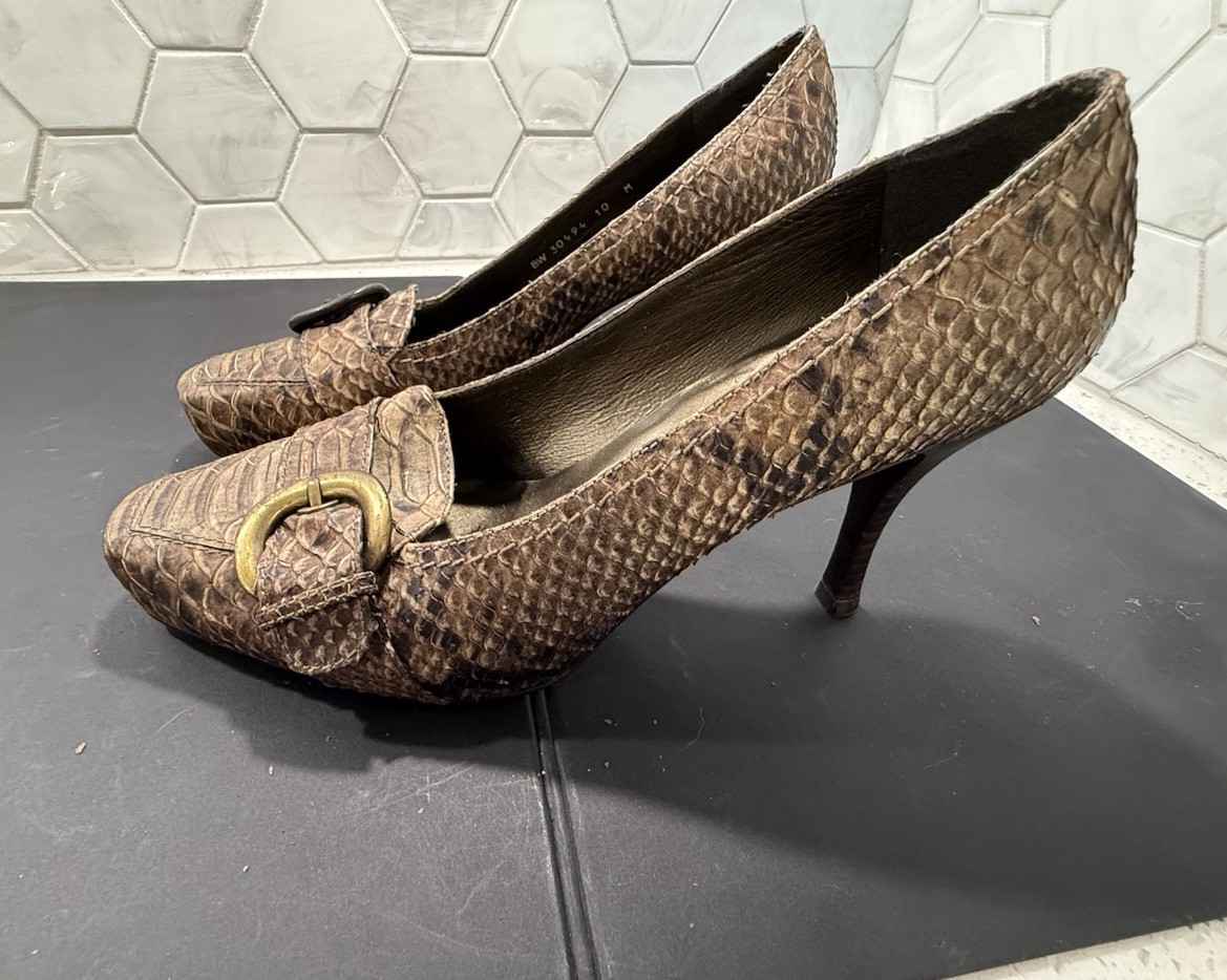 Stuart Weitzman Python Pumps Brown Snakeskin Buck… - image 1