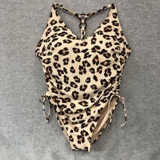 Kona Sol One Piece Swimsuit Women XL Leopard Tortoise Ring Back Ruched RacerBack