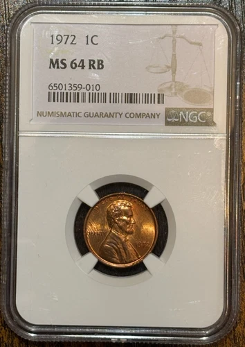 1972 1c Penny MS 64 RB Red Brown NGC