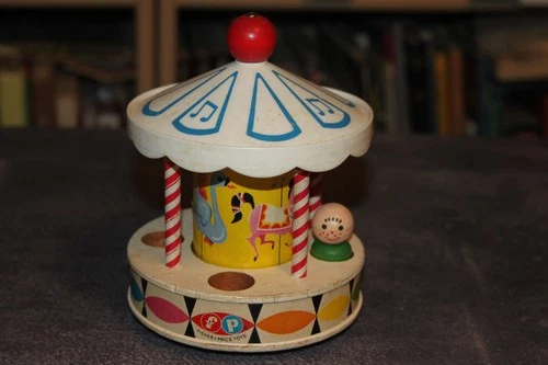 Fisher Price Little People Amusement Park Merry Go Round with Boy 1960s Vintage