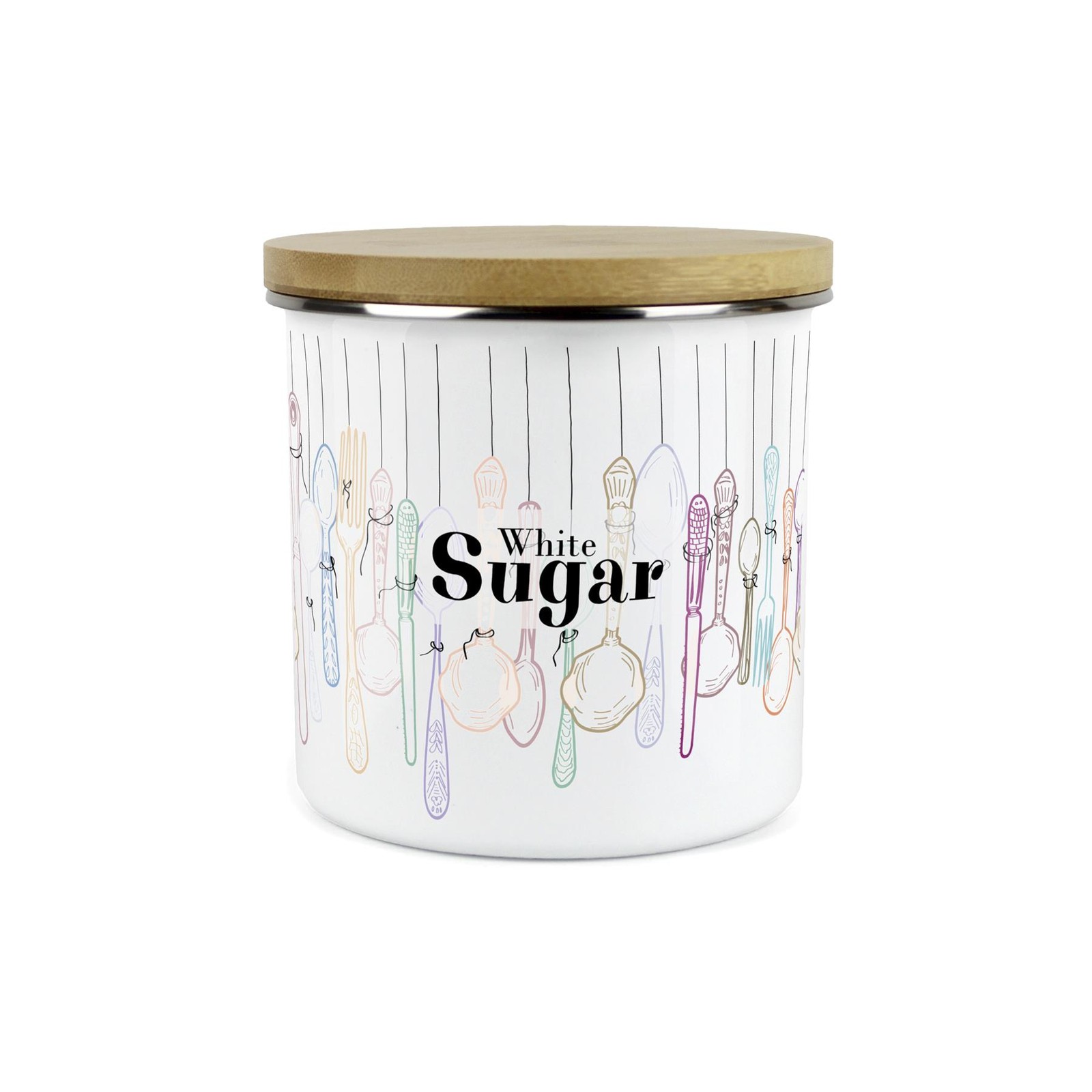 Vintage Cutlery White Sugar Storage Canister - Enamel Kitchen Container