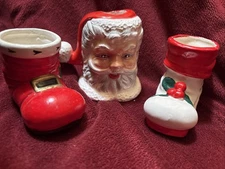 Lot Holt Howard &Lefton Miniature Porcelain Santa Boots Face Pillar Candle Holde