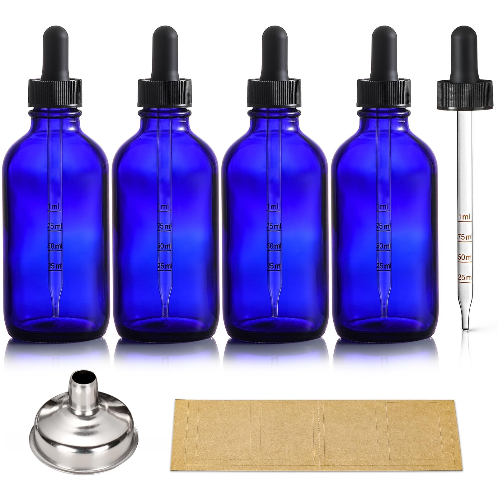 4 Pack 4oz Glass Dropper Bottles with Measured Dropper - 120