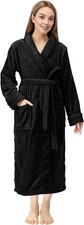 NY Threads Women's Hooded Fleece Bathrobe XL - Black