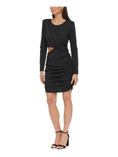 GUESS Womens Black Lined Long Sleeve Round Neck Short Party Body Con Dress 6 - Picture 3 of 11
