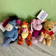 New Set of 4 Disney Store Mini Bean Bag, Plush-Pooh, Piglet 8"-Eeyore, Tigger 9"
