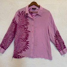 Bob Mackie Women's Silk Blouse Large Wearable Art Long Sleeve Button Pink Print