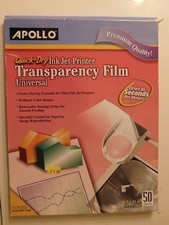 Apollo Transparency Film for Inkjet Printers, Universal, Quick Dry, 44 Sheets