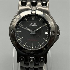 Guess Waterpro Womens Watch 25mm Black Dial Gray Bracelet Date New Battery 6"