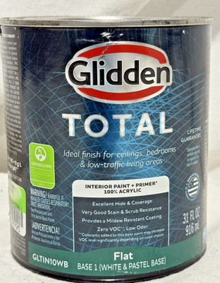 Glidden Total Interior Paint + Primer Flat White & Pastel Base 1 Quart 31 fl oz