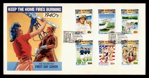 DR WHO 1993 NEW ZEALAND FDC 1940s CACHET COMBO $1.80 M69449