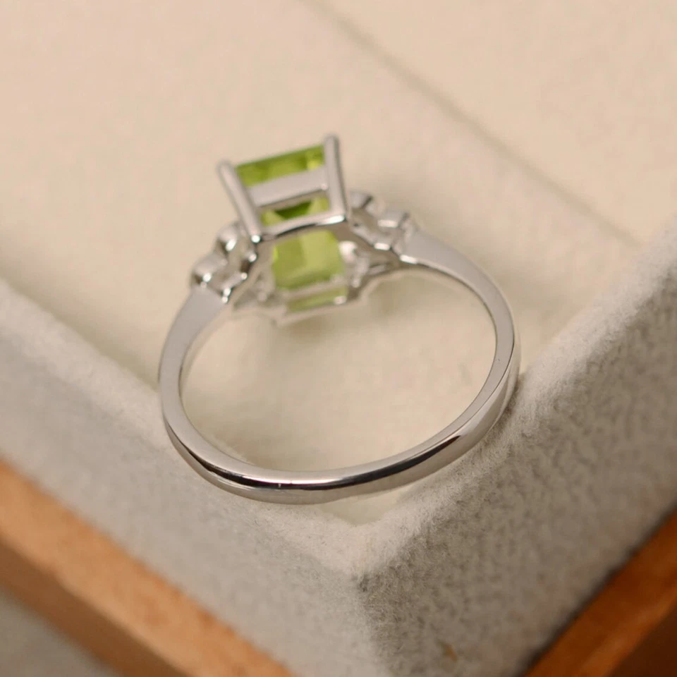 925 Sterling Silver Green Peridot Gemstone Women Dainty Ring Duty Free - Image 2 of 4