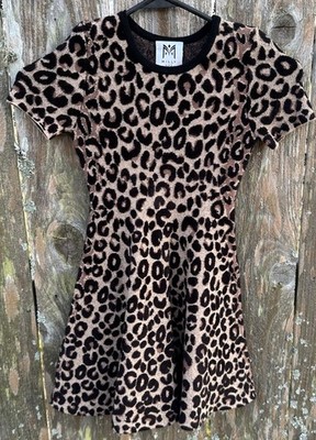 Milly Minis Girls Size 8 Short Sleeve Black Brown Leopard A Line Pull Over