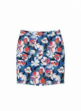 J.CREW Tropical Floral Pencil Skirt Women s Size 10 / Medium Lined Blue Knit EUC