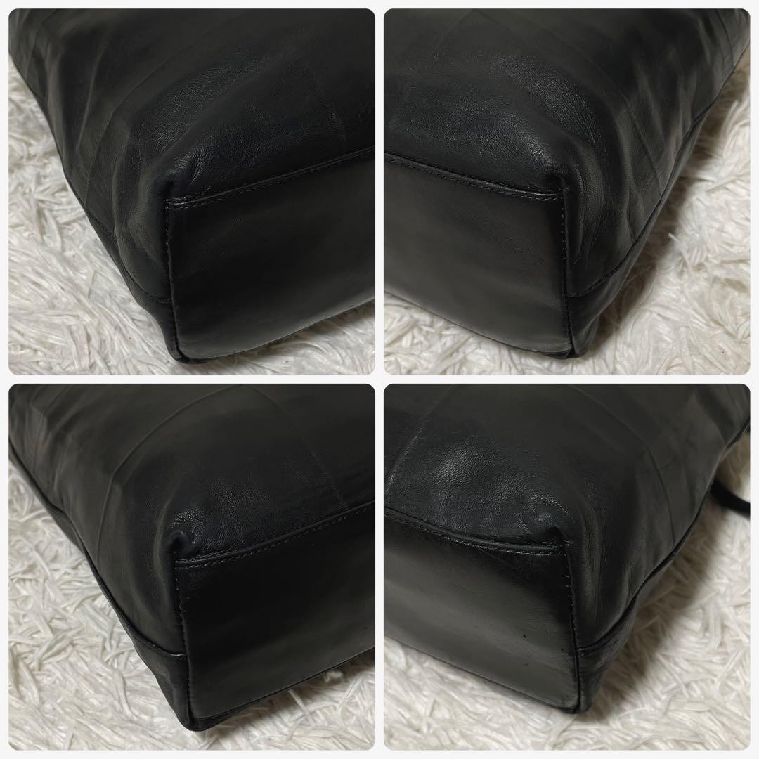 PRADA All Leather Tote Bag Black Quilted Logo Engraved Handbag USED from JP #SE thumbnail 7