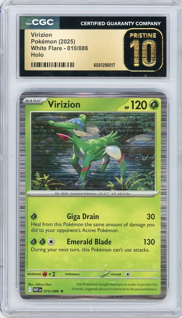 2025 Pokemon White Flare Virizion 010/086 HOLO CGC 10 PRISTINE..