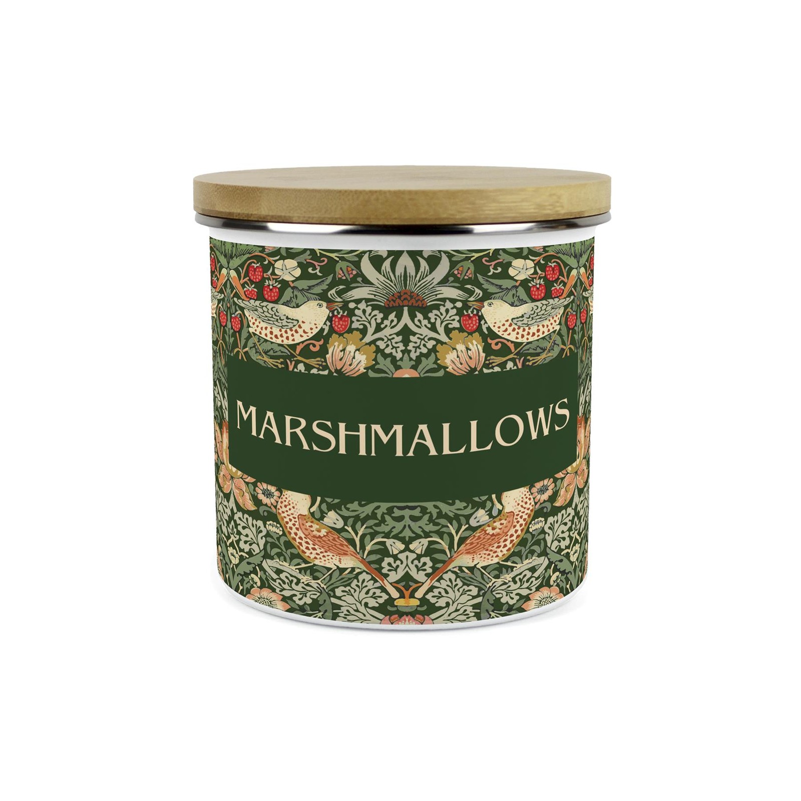 Green Strawberry Thief Marshmallow Canister - William Morris Kitchen Gift