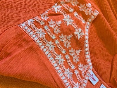 leichtes Sommerkleid GR.38/40 orange mit Stickerei