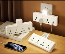 6-in-1 UK Wall Plug Adapter 3 Socket 2 USB 1 USB-C Fast Charger