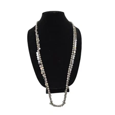 Beaded Necklace Silver Tone Discs Long Fashion Jewelry