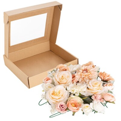 Box of Flowers - Beige, Cream - Mixed Rose & Dahlia - Artificial, Wedding, DIY