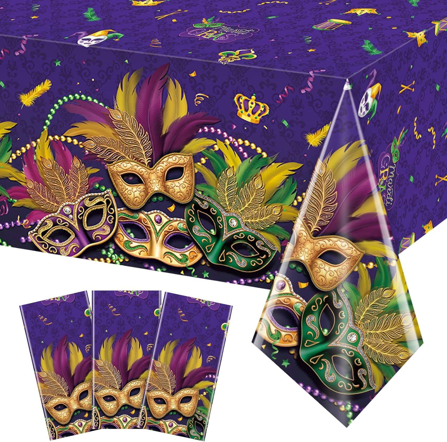 3 Pack Mardi Gras Tablecloth Party Decorations, Masquerade Dancing Party Tablecl