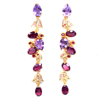 925 Silber 5 x 7 mm Lila Amethyst, Rhodolith Granat, Rubin & Saphir Ohrringe