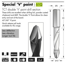 12mm Diameter x 70mm Overall Length Double V Point Thru Hole Drill Bit R/H ...