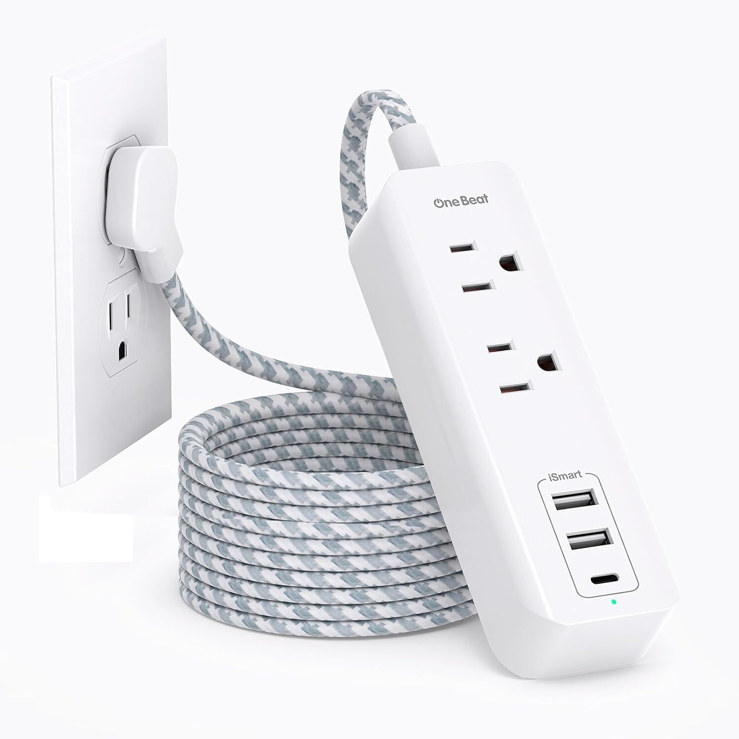 Cruise Essentials, USB C Travel Power Strip, Flat Plug 10 Ft, White