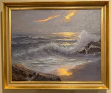 European artist Nicholas Frankovits Moonlit Seascape impressionist Oil Painting