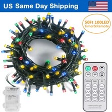 50Ft 100LED String Light Battery Operated Christmas Tree Lights w/ Remote Timer