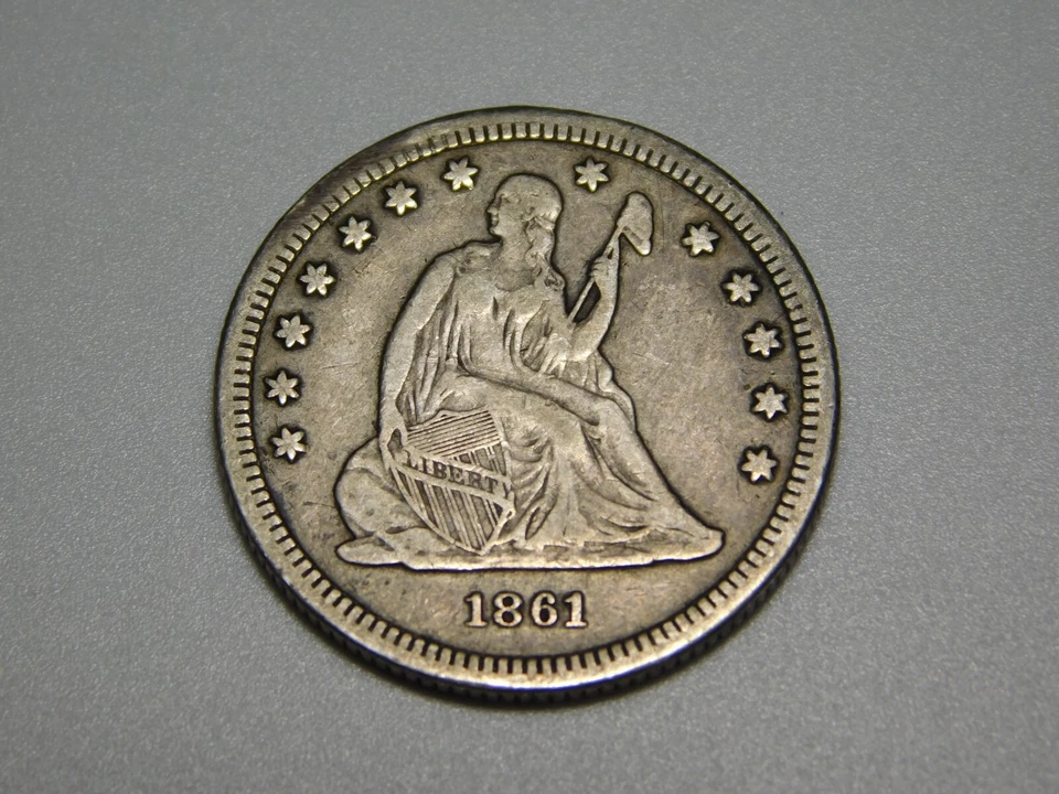 OLD US COINS 1861 SEATED LIBERTY SILVER QUARTER - Image 2 of 4
