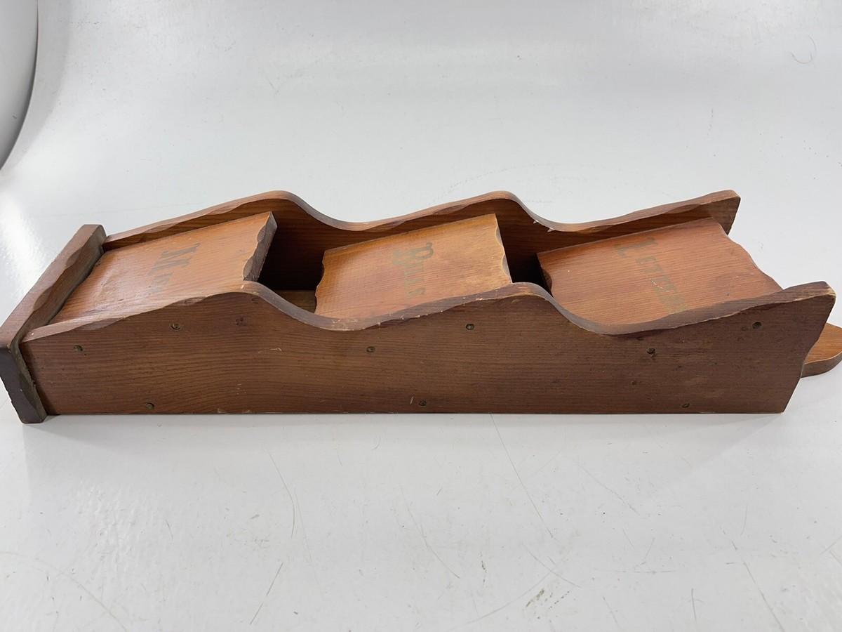 Vintage Letter Bill Mail Holder Wood Wall Mount 3 Pockets 21” | eBay