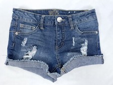 Justice Jean Shorts Girl Size 14 SLIM Denim Blue Raw Hem Sequins