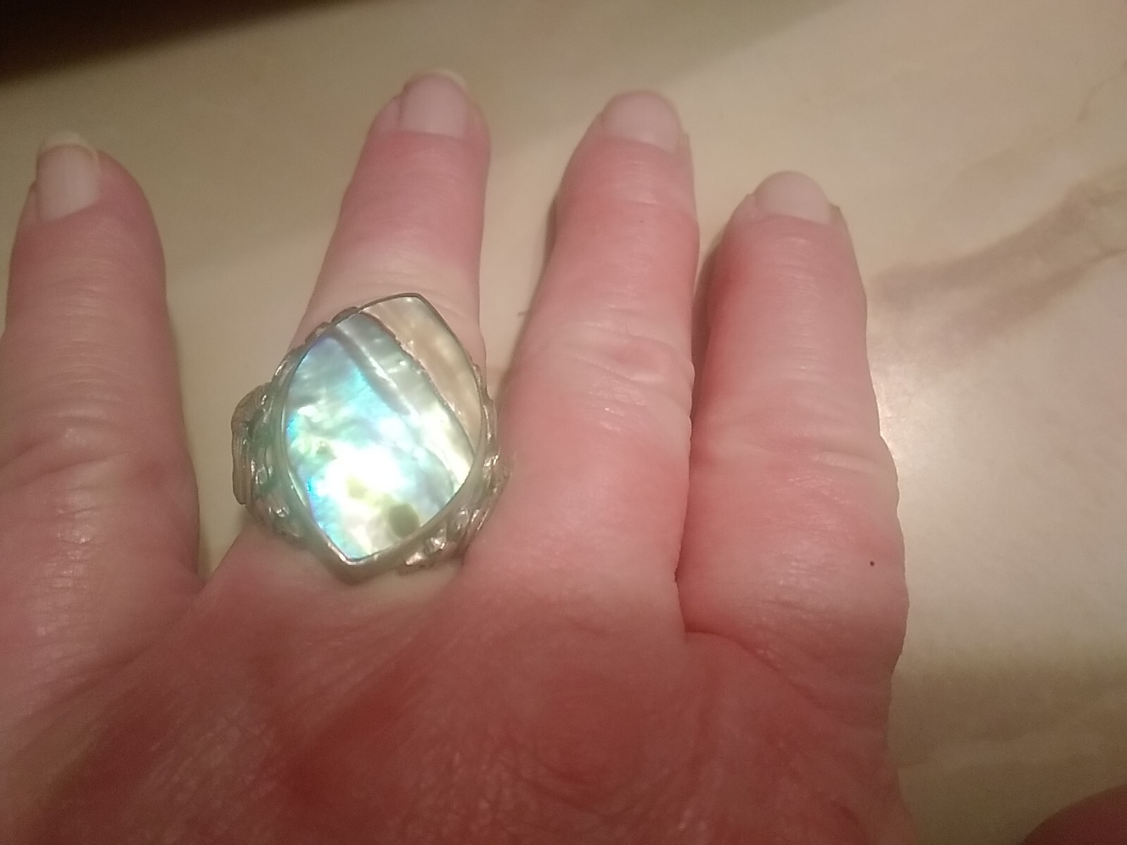 Vintage 925 Fish Abalone Shell Statement   Ring W… - image 10