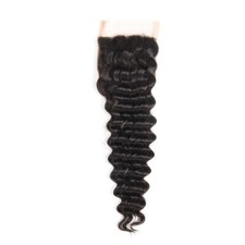 9A Remy 4x4 Lace Closure Deep Wave Human hair Free Part Natural Black 10"-22"