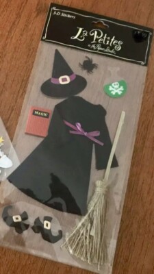 La Petites HALLOWEEN Witch Costume PAPER STUDIO Stickers Broom Magic Spells Hat