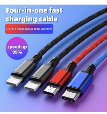 4 in 1 Multi Fast Charger Cable USB Data Cord For Apple iPhone / Type C / Micro