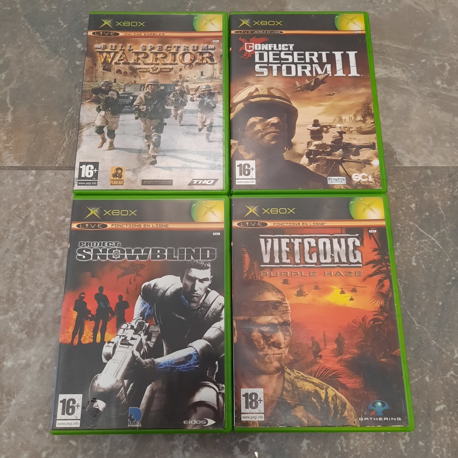 spectrum warrior / conflict desert storm 2 / project snowblind / vietcong xbox